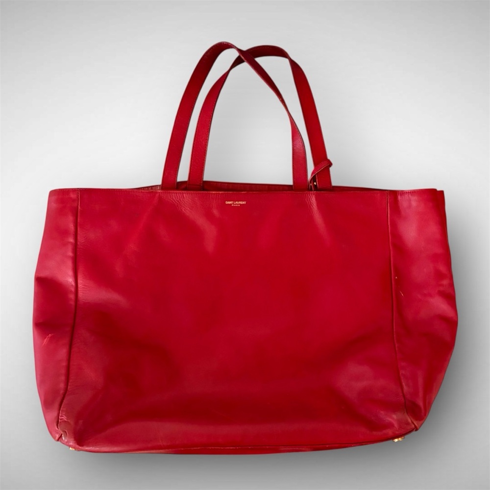 Saint Laurent Red Leather Tote and Pouch